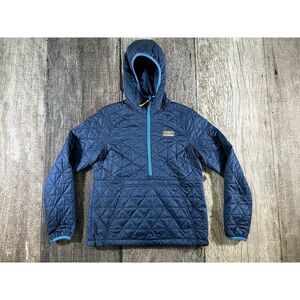 LL Bean Jacket Mens XS Blue Katahdin Quilted 1/2 Zip Hooded Pullover Primaloft